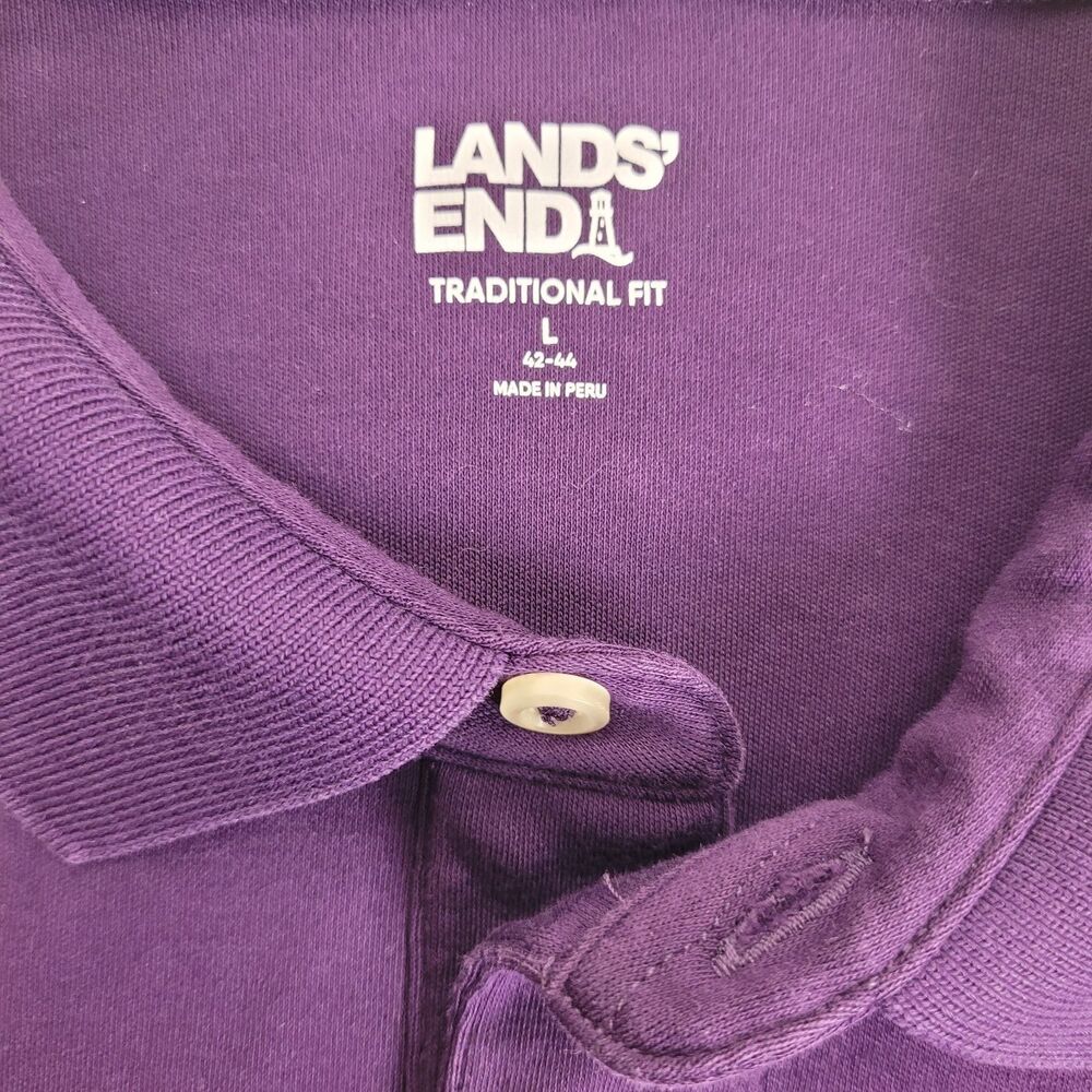Land's End Men's 3 Button Long Sleeve Polo Traditional Fit Purple 100% Cotton L - Picture 5 of 7